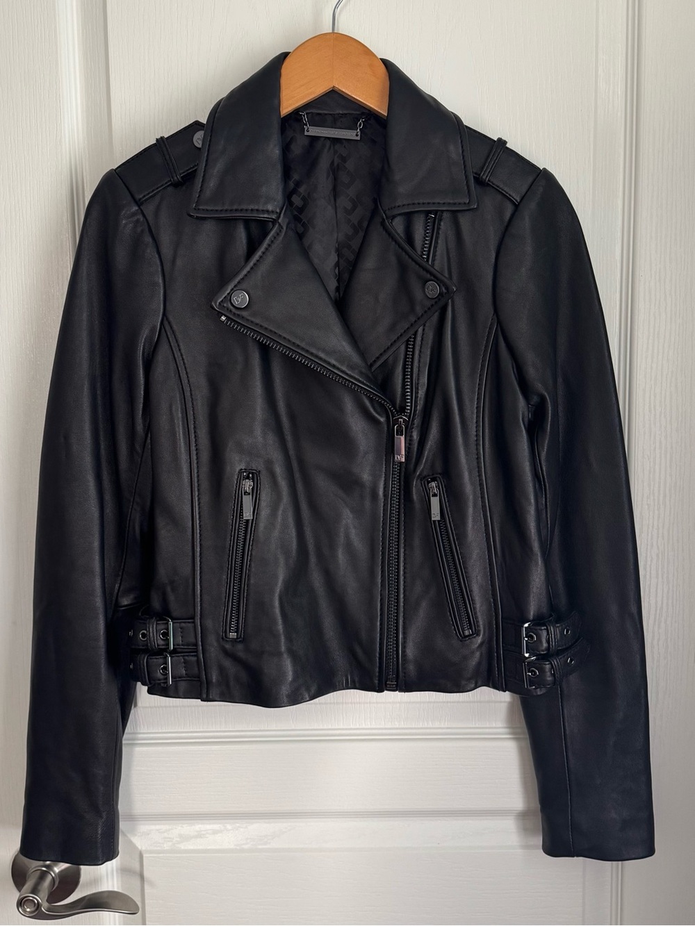 Diane Von Furstenberg Black Leather Moto Jacket